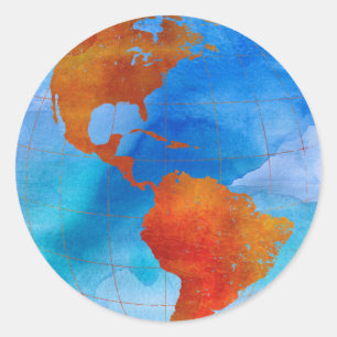 Waterverf wereld ronde sticker