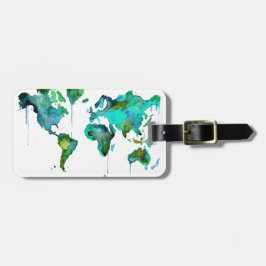 Waterverf wereld van de kaart bagagelabel