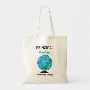 Waterverf Wereldbol Aangepersonaliseerd schoolhoof Tote Bag