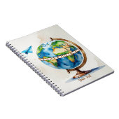 Waterverf Wereldbol en papier vliegtuigontwerp Notitieboek (Rechterzijde)