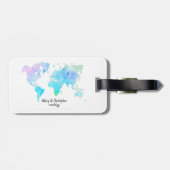 Waterverf Wereldkaart Bruiloft Pas getrouwd Trip G Bagagelabel (Achterkant horizontaal)