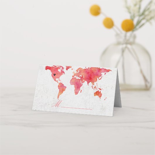 Waterverf Wereldkaart Bruiloft Tafel Zitplaatsen (Voorkant)