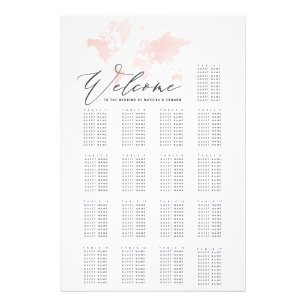 waterverf wereldkaart bruiloft zitschema foto afdruk