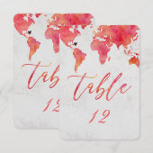 Waterverf Wereldkaart Trouwtafel Nummer Kaart (Voorkant / Achterkant)