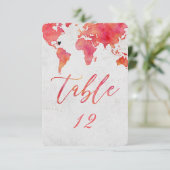 Waterverf Wereldkaart Trouwtafel Nummer Kaart (Staand voorkant)