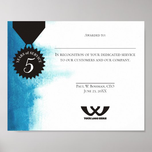 waterverf werknemer 5 jaar verjaardagscertificaat poster (Voorkant)