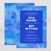 Waterverf Wervelt Blauw Custom Bar Bat Mitzvah Kaart (Voorkant / Achterkant)
