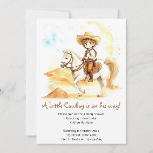 Waterverf Western Cowboy Baby shower Kaart