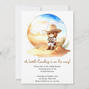 Waterverf Western Wild West Cowboy Baby shower Kaart