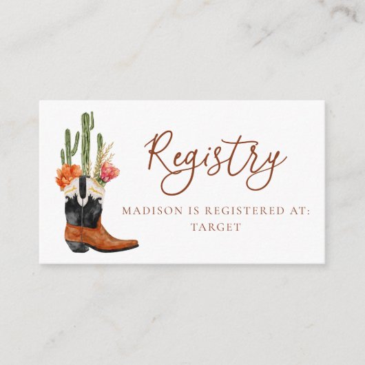 Waterverf Westerne Laarzen QR Code Baby Registry Informatiekaartje (Voorkant)