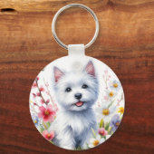 Waterverf Westie op een zonnige dag - Sleutelhanger (Voorkant)