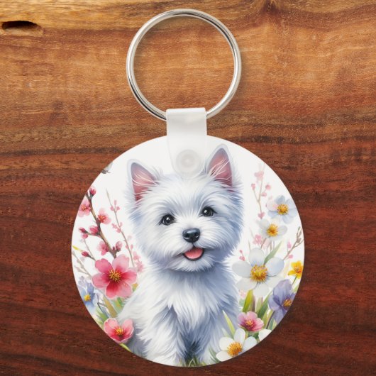 Waterverf Westie op een zonnige dag - Sleutelhanger (Voorkant)