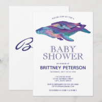 Waterverf Whale Boy's Baby shower Uitnodiging