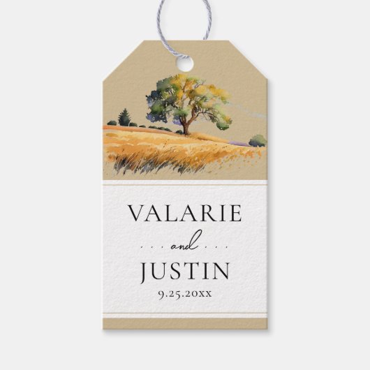 Waterverf Wheat Field Trees Western bruiloft Cadeaulabel (Voorkant)