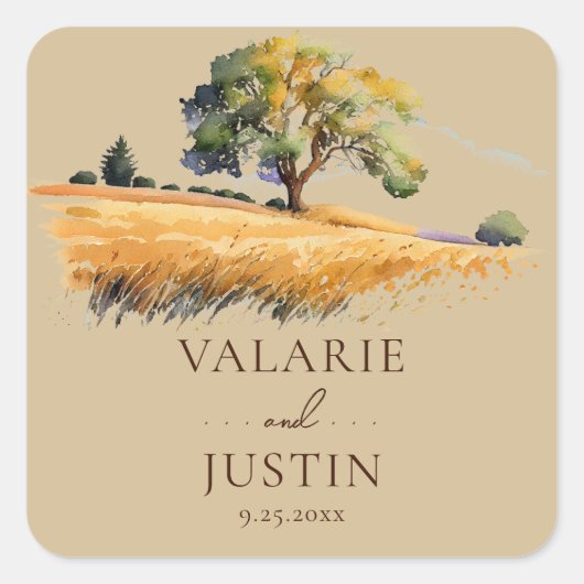 Waterverf Wheat Outdoor Wedding Square Sticker (Voorkant)