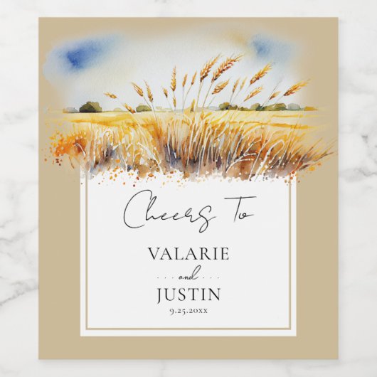 Waterverf Wheat Western Weddenschap Wine Label Wijn Etiket (Enkel label)
