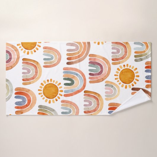 Waterverf Whimsical Boho Rainbow en Sun Kinder Badhanddoek (Badhanddoek)