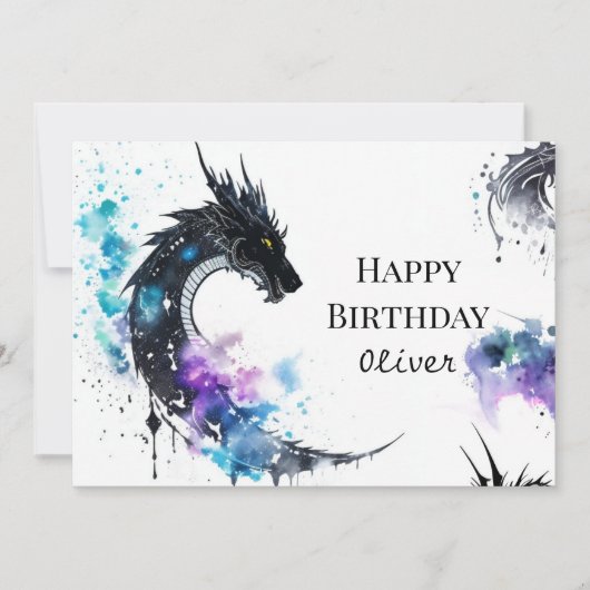 Waterverf Whimsical Dragon Birthday Kaart (Voorkant)