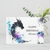 Waterverf Whimsical Dragon Birthday Kaart (Staand voorkant)