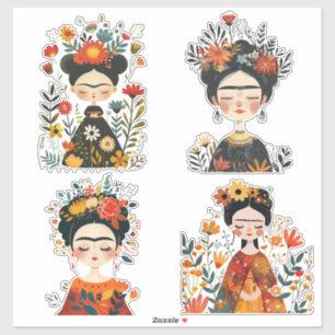 Waterverf Whimsical Frida Kahlo Illustraties Sticker