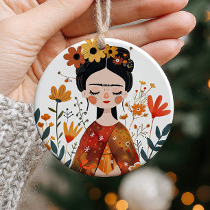 Waterverf Whimsical Frida Kahlo met aangepaste fot Keramisch Ornament