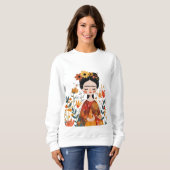 Waterverf Whimsical Frida Kahlo met Bloemen Trui (Voorkant volledig)