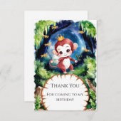 Waterverf Whimsical Monkey Birthday Bedankkaart (Voorkant / Achterkant)