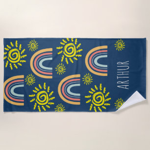 Waterverf Whimsisch Boho Regenboog en Zon Kinderen Strandlaken