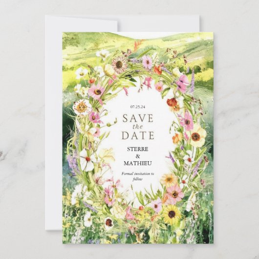 Waterverf Whimsy Wildflower bruiloft Save The Date (Voorkant)