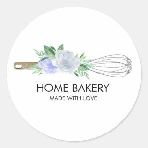 Waterverf Whisk en Bloemen Bakken Ronde Sticker