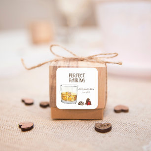 Waterverf Whiskey Glazen En Chocolade Truffels Vierkante Sticker