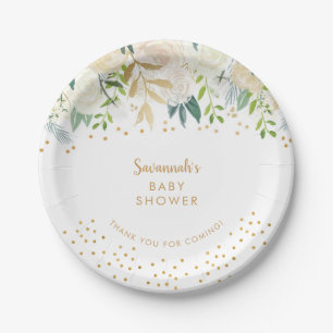 Waterverf White Floral + Gold confetti Papieren Bordje