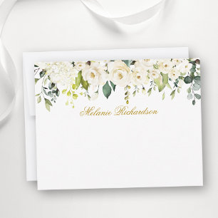 Waterverf White Floral Gold gepersonaliseerd Notitiekaartje
