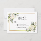 Waterverf White Floral Gold Sage Green RSVP Kaartje (Voorkant)