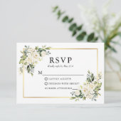 Waterverf White Floral Gold Sage Green RSVP Kaartje (Staand voorkant)