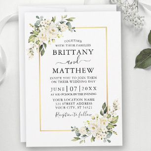 Waterverf White Floral Greenery Gold Wedding Kaart