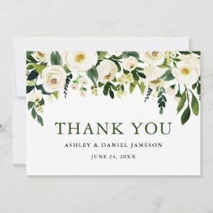 Waterverf White Floral Greenery Wedding Bedankkaart