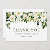 Waterverf White Floral Greenery Wedding Bedankkaart (Voorkant / Achterkant)