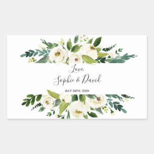 Waterverf White Floral Lijst Wedding Rechthoekige Sticker