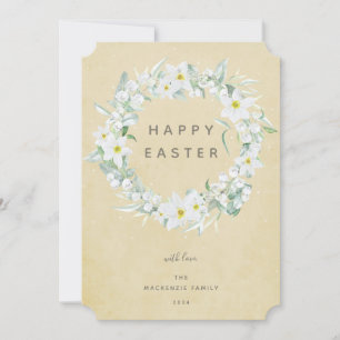Waterverf White Floral met Happy Easter Flat Feestdagenkaart
