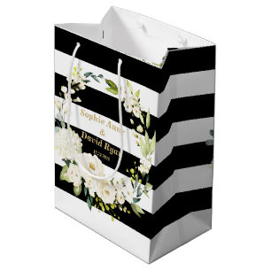 Waterverf White Floral Wreath Stripes Wedding Medium Cadeauzakje