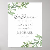 Waterverf White Flowers en Greenery Wedding Poster (Voorkant)