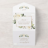 Waterverf White Flowers Gold Monogram Weddenschap All In One Uitnodiging (Buitenkant)