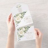 Waterverf White Flowers Gold Monogram Weddenschap All In One Uitnodiging (Afscheurbaar)