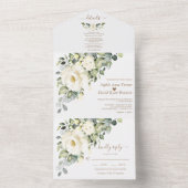 Waterverf White Flowers Gold Monogram Weddenschap All In One Uitnodiging (Binnen)
