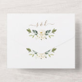 Waterverf White Flowers Gold Monogram Weddenschap All In One Uitnodiging (Achterkant)
