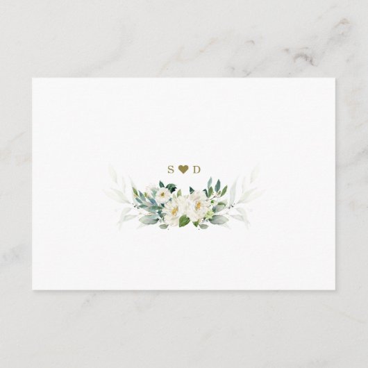 Waterverf White Flowers Gold Wedding Gift Wish Informatiekaartje (Achterkant)