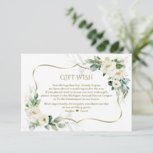 Waterverf White Flowers Gold Wedding Gift Wish Informatiekaartje