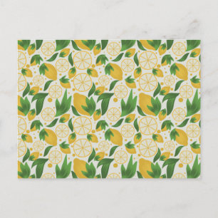 Waterverf White Lemon Fruit Pattern Briefkaart