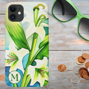Waterverf White Lily met Monogram iPhone 11 Hoesje